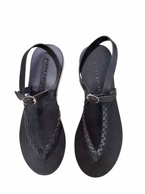 Jenni Kayne Mila Black Leather Braided T-Strap Sandals Size 37